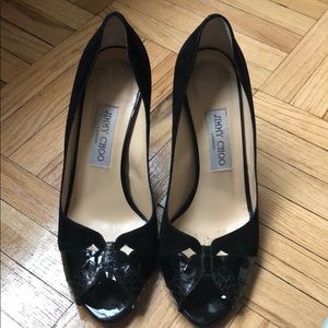 Jimmy Choo Suede and Patent Leather peep toe